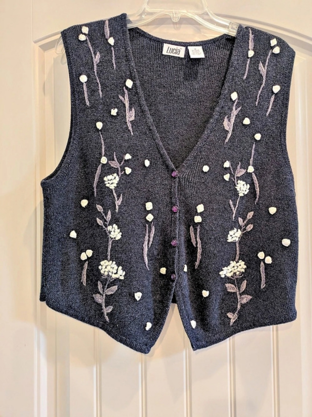 Lucia Floral Knit Vest in Blue Size Medium
